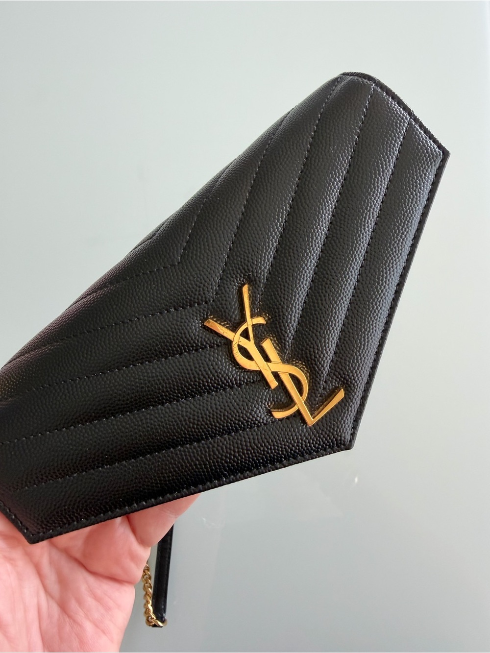 Saint Laurent Black Quilted Leather Crossbody with Gold YSL Chain - Picture 7 of 7